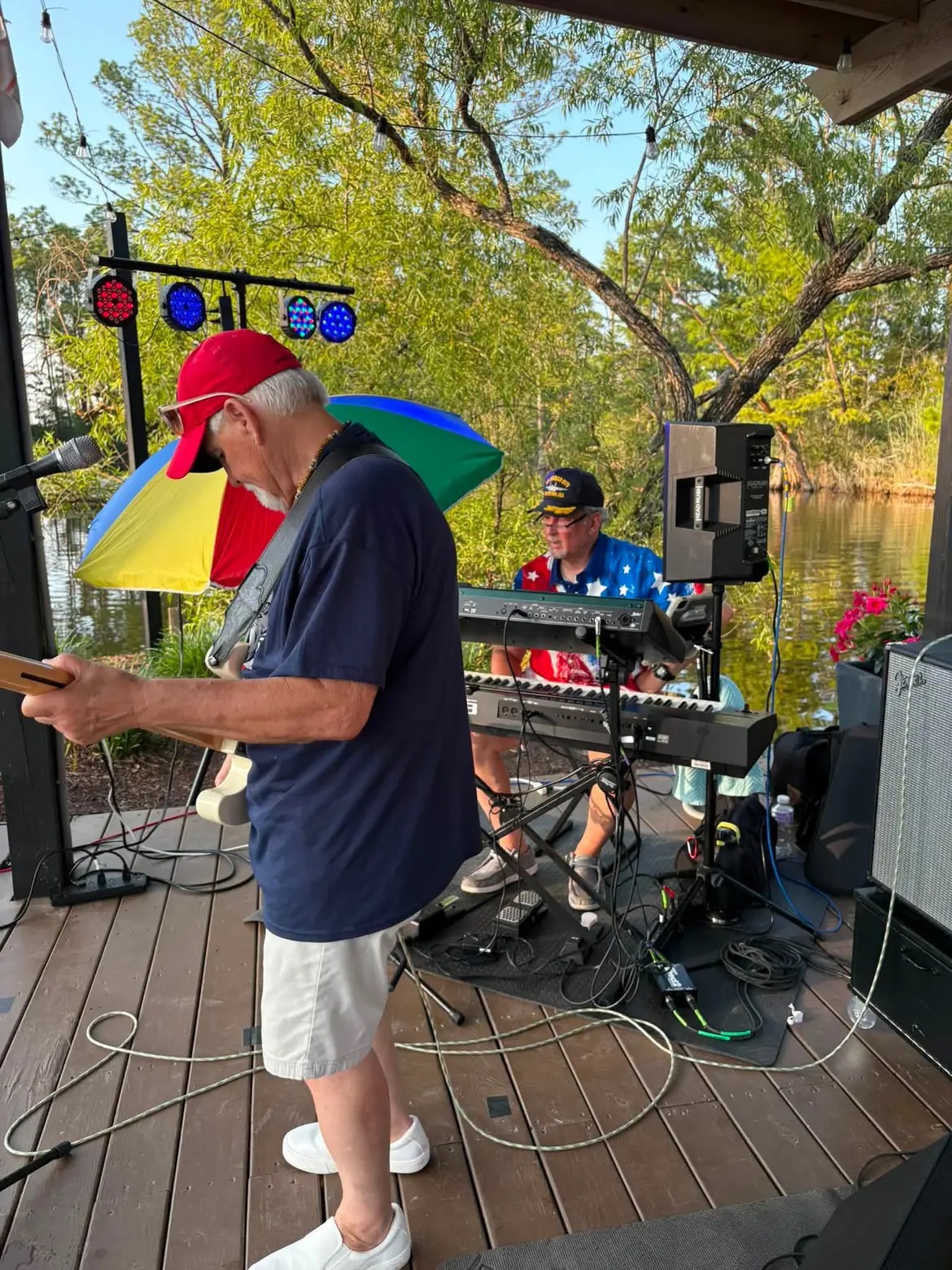 The Bright Roads Band playing a waterfront deck gig